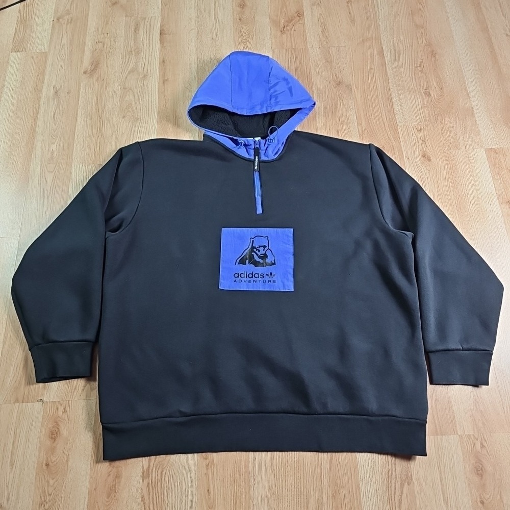Adidas Adventure Quarter Zip Hoodie Mens‎ XL Black Blue Polar Bear Fleece
